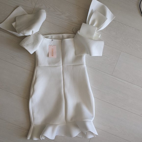 MISSGUIDED - Scuba Ruffle Bow Bardot Mini Dress - Picture 10 of 12